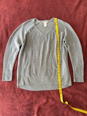 Matty M Light Gray Ribbed V-Neck Sweater